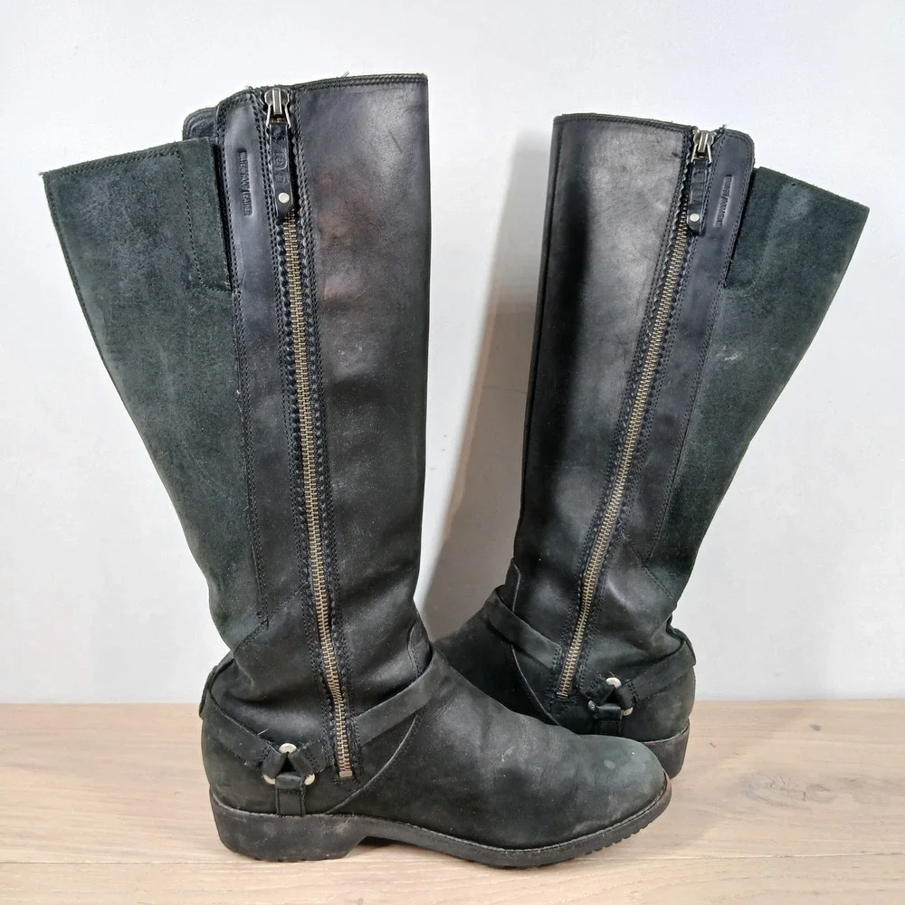 Teva Boots Womens 9.5 Black Leather Tall Zip Utility Outdoorsy HarnessDtails